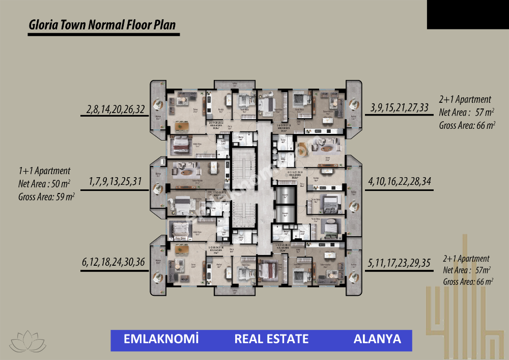 Antalya Güller Pınarı Mahallesi Satılık 1+1 2+1 3+1 Daire - Fotoğraf 3