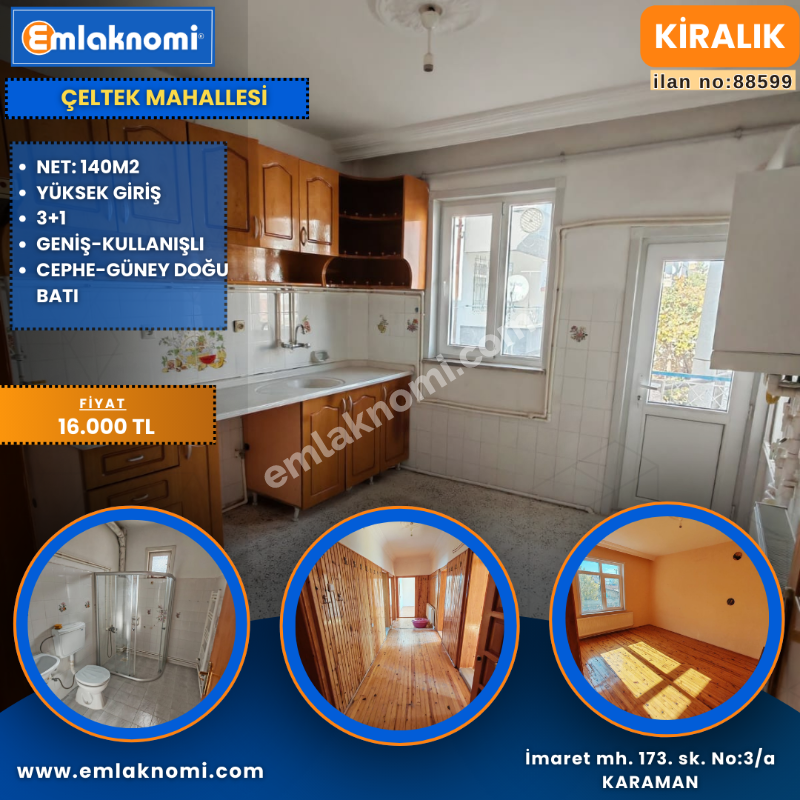 Karaman Çeltek Mahallesi Kiralık 3+1 Daire