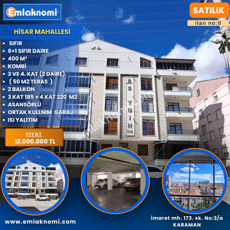 Karaman Hisar Mahallesi Satılık 6+1 Daire
